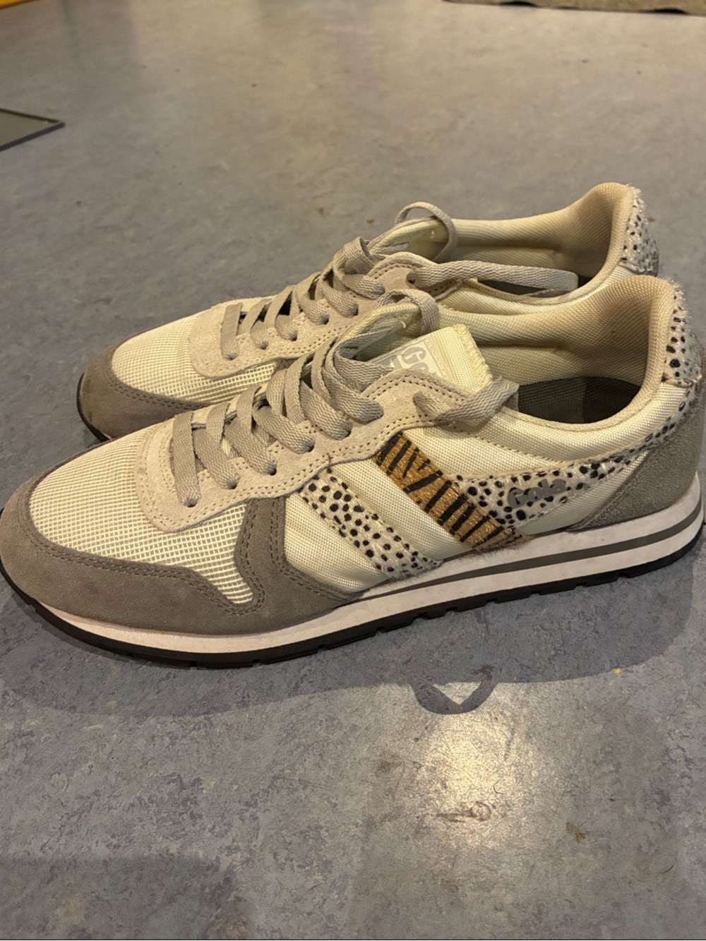 Gola Women's Beige Gray Athletic Sneakers with Animal Print